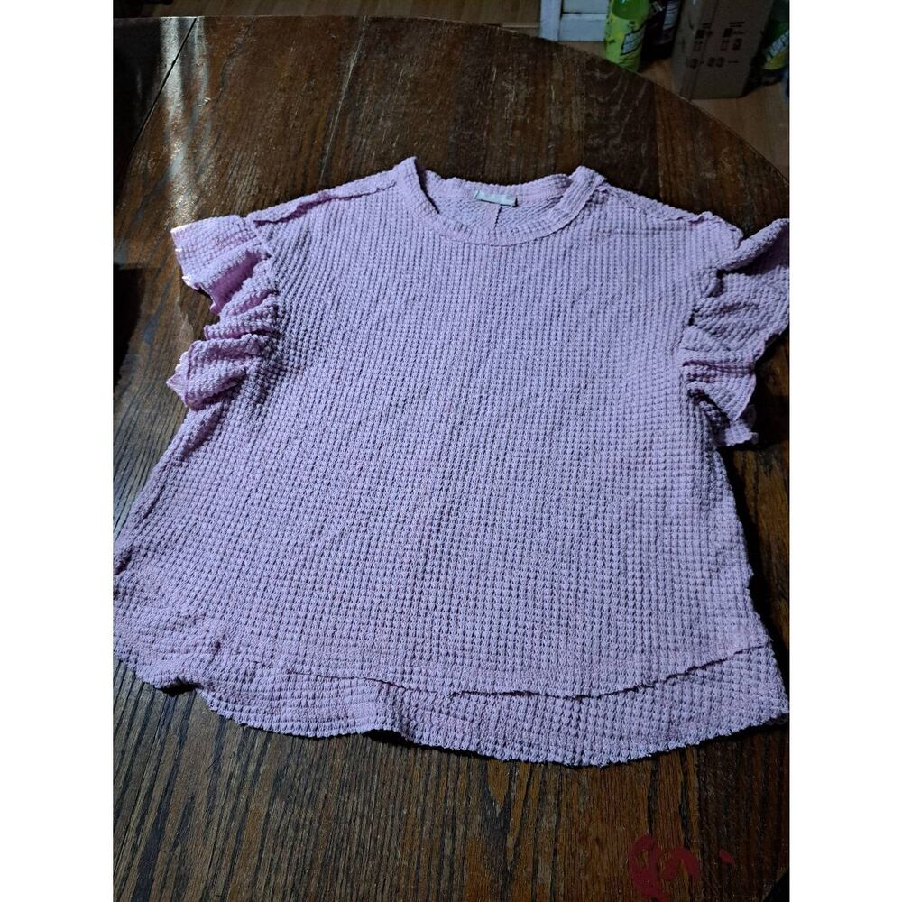 Medium Altard State Pink Short Butterfly Sleeve Round Neck Knit Pullover Shirt